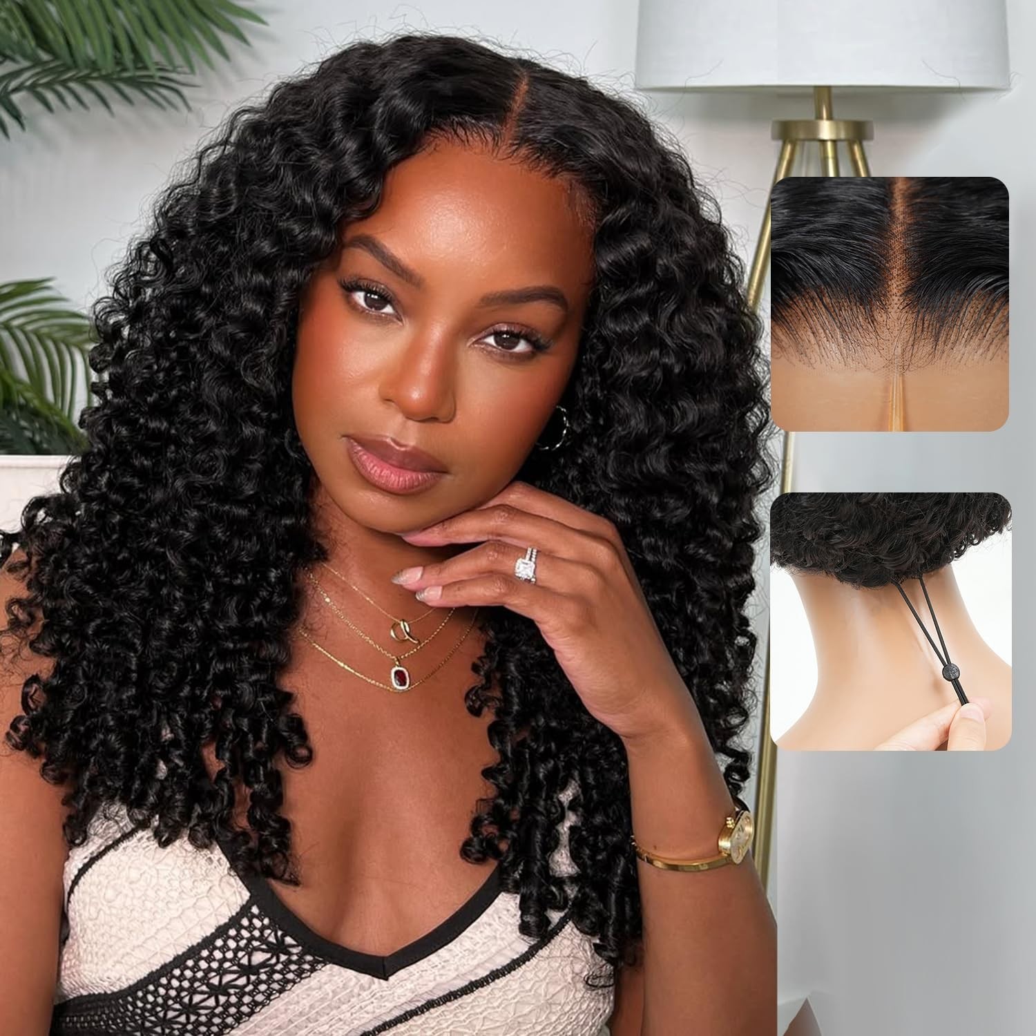 16 Inch 7×6 Curly Glueless Human Hair Wig, Pre-Plucked, 250% Density, HD Lace