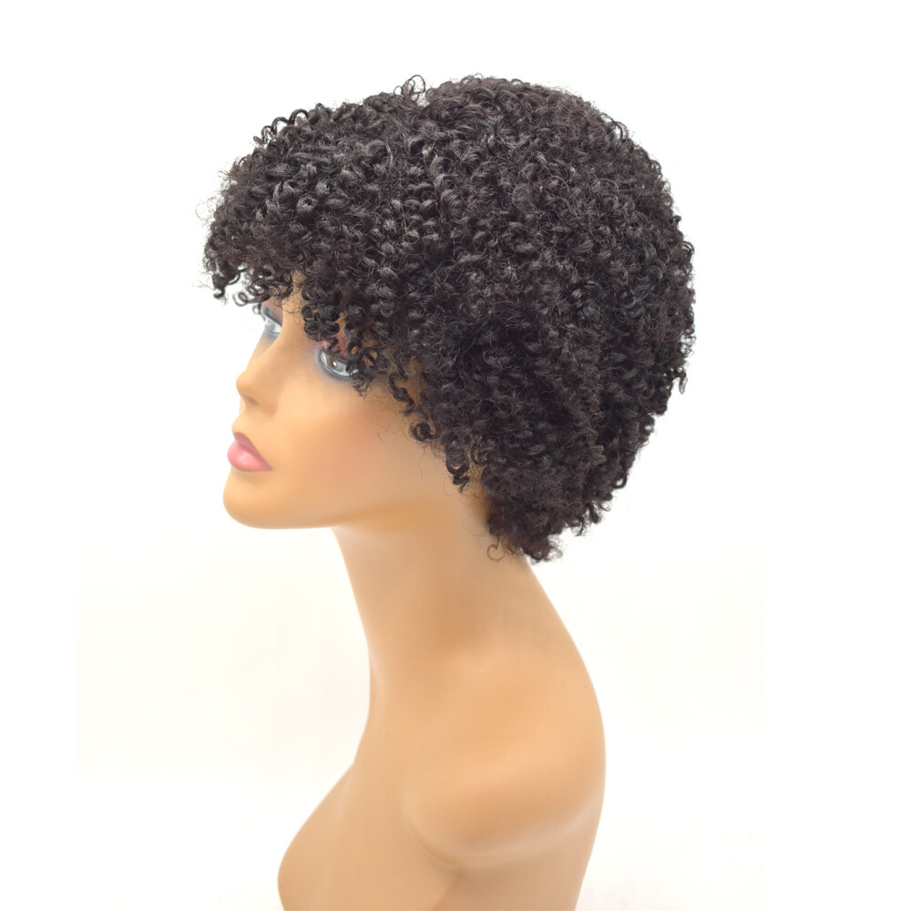 Kinky Curly Short Human Hair Afro Wigs for Black Women with Bangs Brazilian US