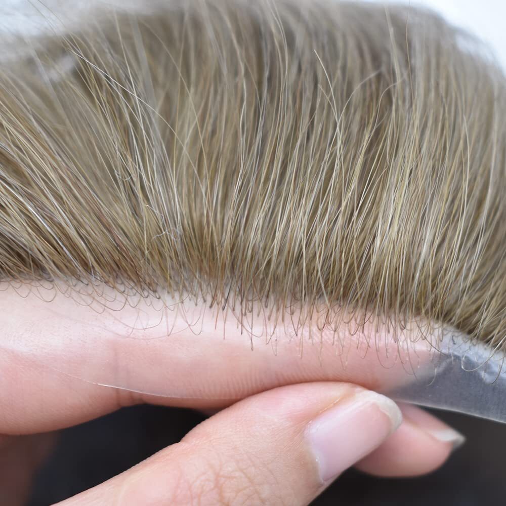 Mens Toupee Human Hair Piece Ultra Thin Skin V-Loop Men Hair Replacement System