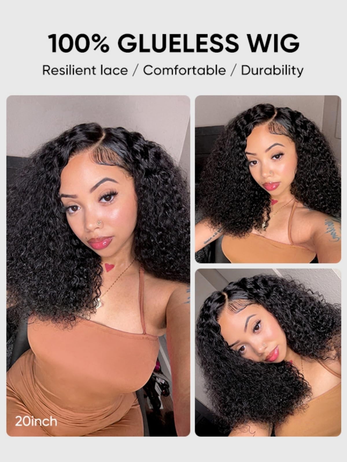 Curly Glueless Human Hair Wig 18″ – Pre Cut, Pre Plucked, 100% Real Hair, Wear &