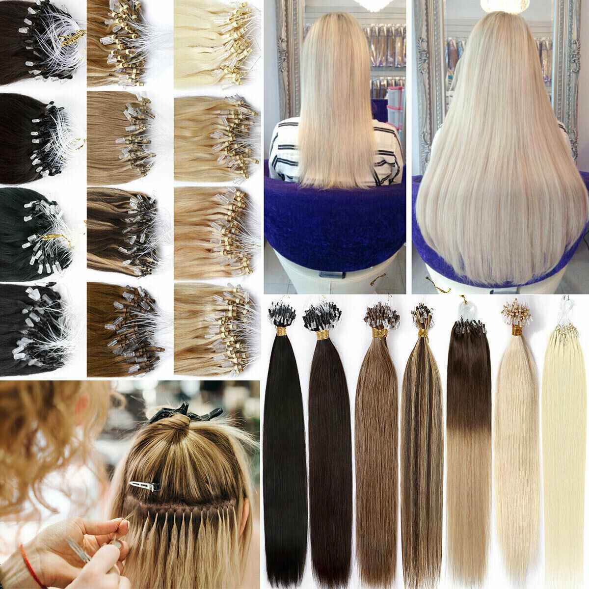 Loop Micro Ring Tip Hair Extensions Real Human Hair Micro Bead Link Colored Hair