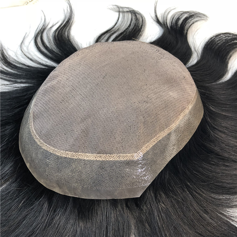 Durable Men Human Hair Replacement System Hairpiece Fine Mono Skin Around Toupee