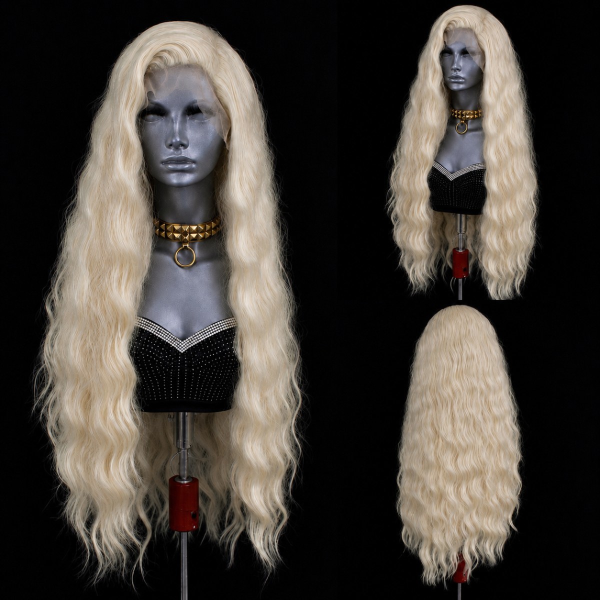 Women Synthetic Hair Heat Resistant HD Lace Front Wig Long Wavy Layered Blonde