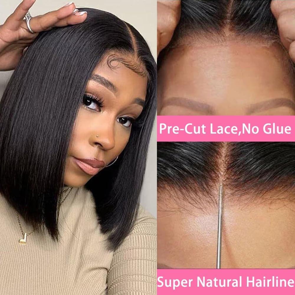 Bob Wig Wear and Go Glueless Human Hair Pre Plucked 4×4 Lace Front Wig Straight