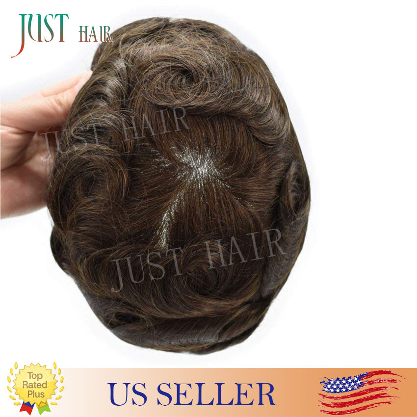 Mens Toupee French Lace Poly Around Skin Hairpiece Human Hair Replacement System