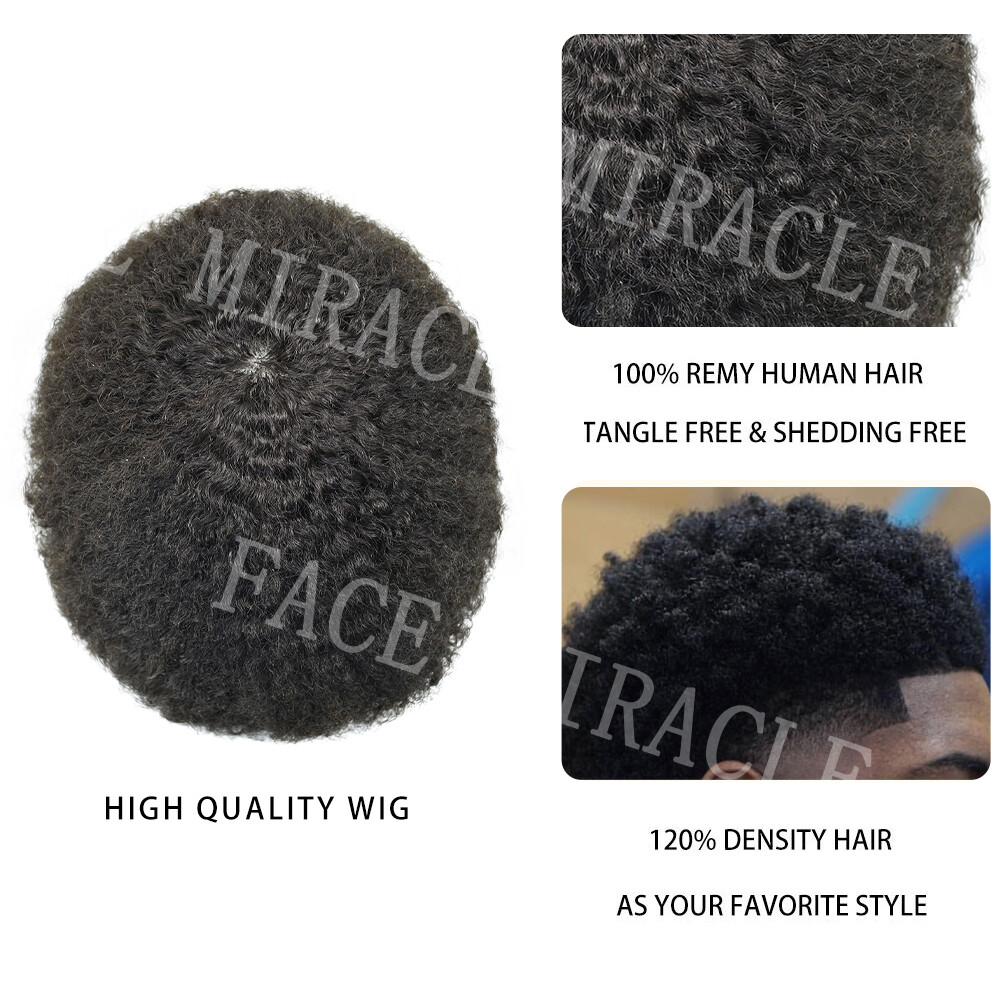Afro Toupee For Black Men All PU Curly Hair Piece Human Hair Replacement System
