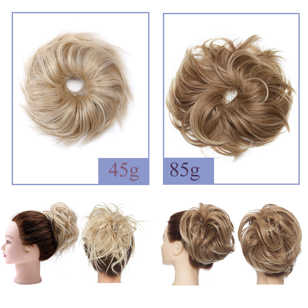 Curly Messy Bun Hair Piece Scrunchie Updo Wrap on Cover Hair Extensions As Human