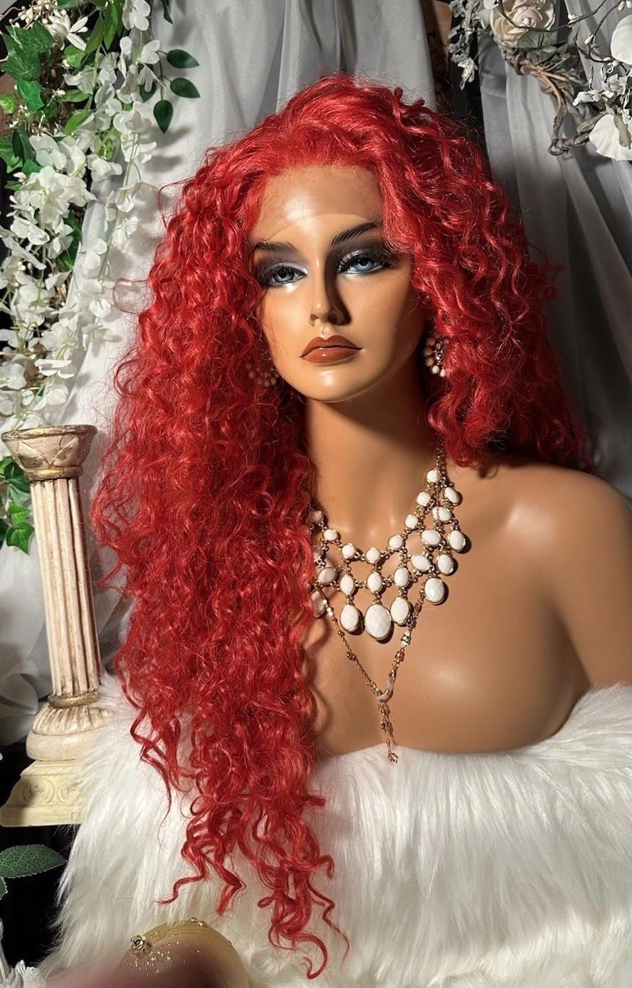 WOW!! 26”BRIGHT RED ORANGE CURLY BEAUTY, WHOLE LACE TOP W/FREE PARTING, 💕