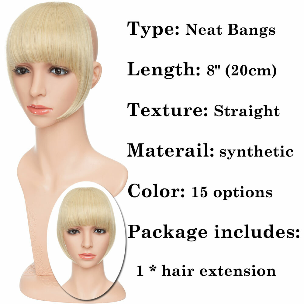Neat/Side Bangs Real as Human Hair Extensions Clip in Fringe Front Hairpiece USA
