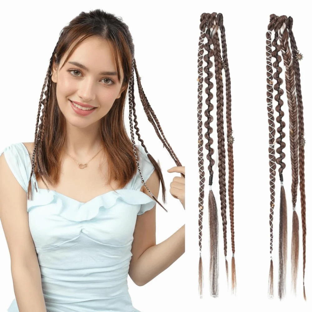 Handmade Bohemia Clip in Hair Extensions Synthetic Weaving Long Braid Fairy Hair