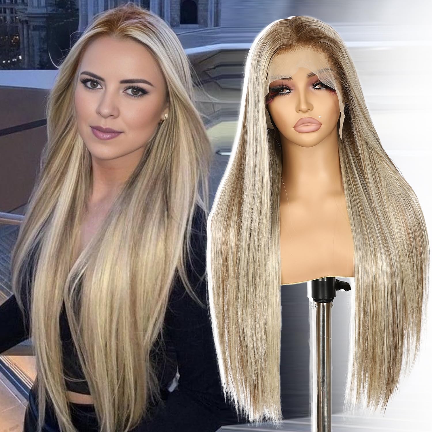 Lace Front Human Hair Blend Wigs Blonde