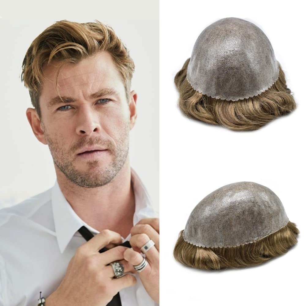 Men Replacement Hair System Full Poly Thin Skin Mens Toupee Hairpiece US