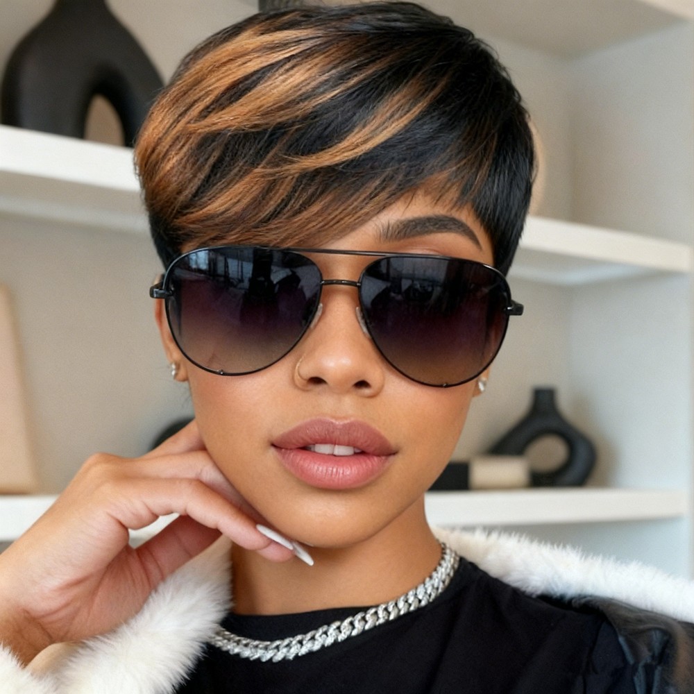 Pixie cut machine made 6inch 1b30 color 150% density hair party use short straig