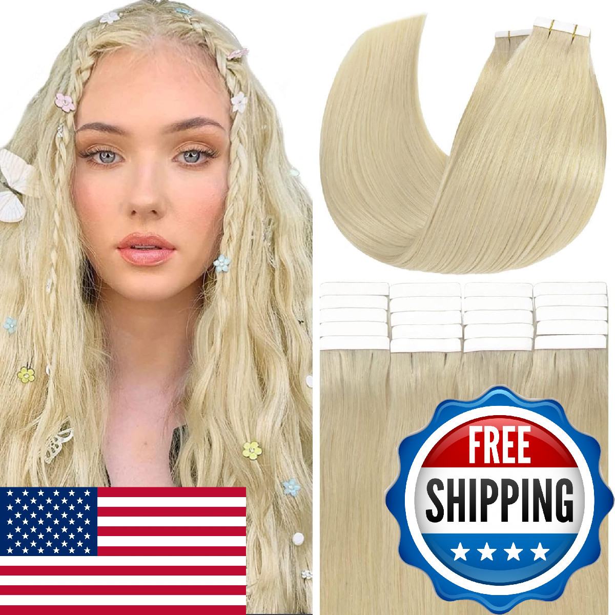 Anrosa Tape In Hair Extensions Human Hair Double Sided Blonde Remy Human Hair