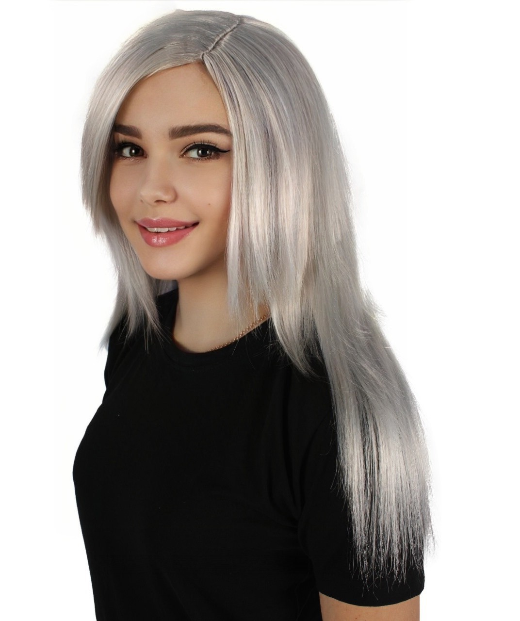 HPO Adult Women’s Grey Straight Wig, Cosplay Wig Standard cap HW-7566