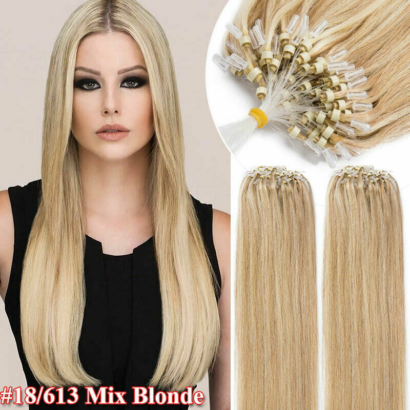 Micro Ring Loop Human Hair Extensions Micro Beads Link Remy Hair Colored 16-26in