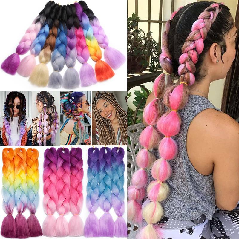 Ombre Highlight Jumbo Braiding Hair Extensions Weaving Hair Multi-color 24″ PINK