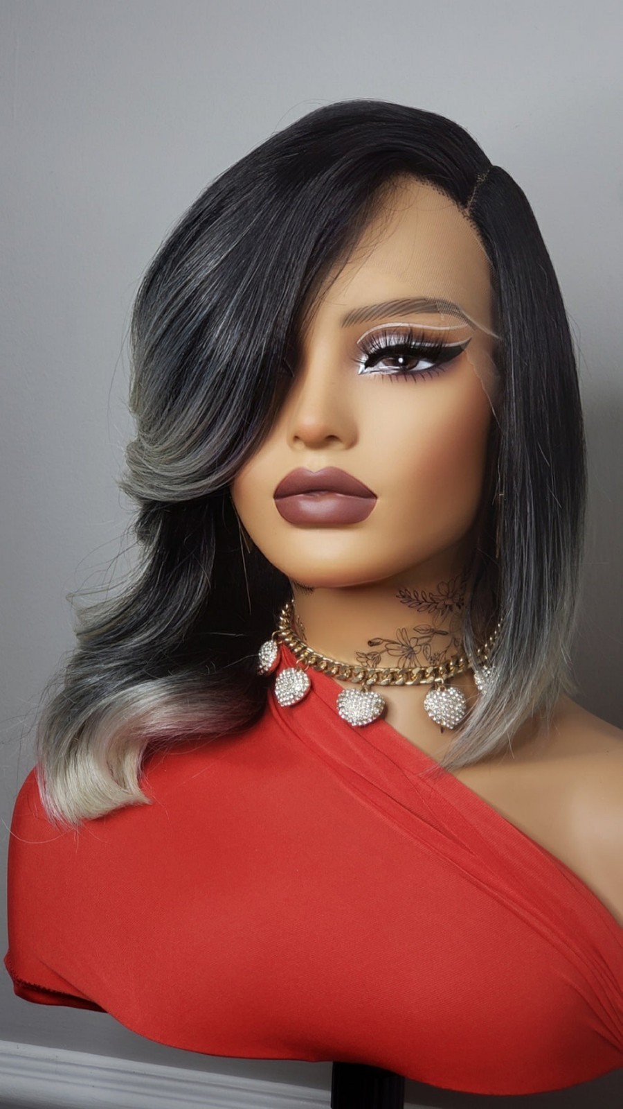 New Curly Side Bang Bob Style Lace Front Wig Black Ash Blonde Gray Ombre Womens