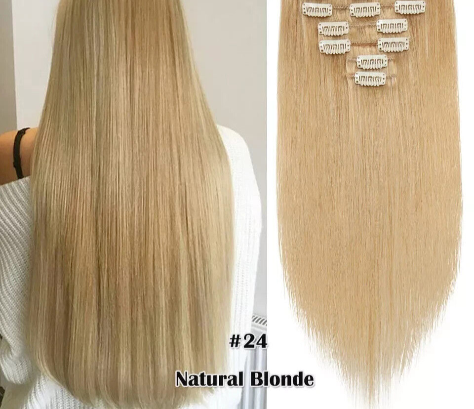 Hair Extensions Clip in natural blonde 5 Pcs Full Head Soft hair 20″ long NEW