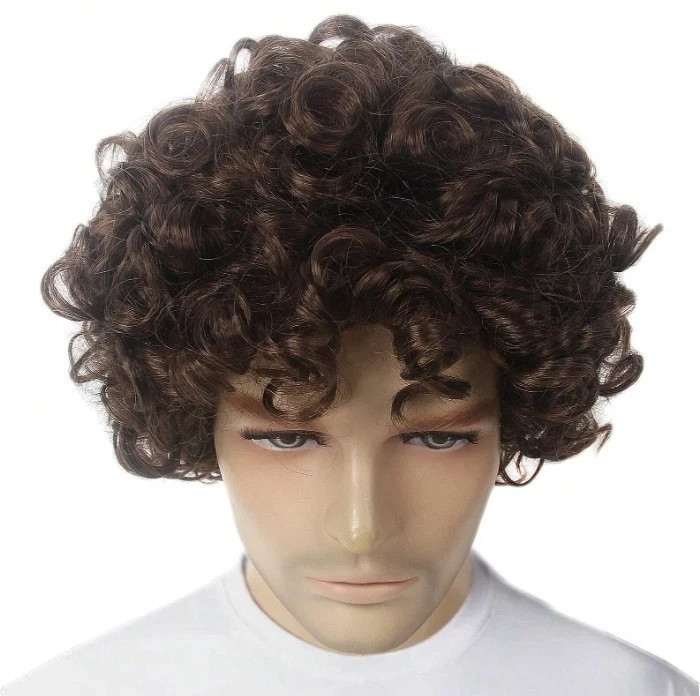 Short Curly Brown Afro Wig for Male Guy California Mens Cosplay Costume Daily