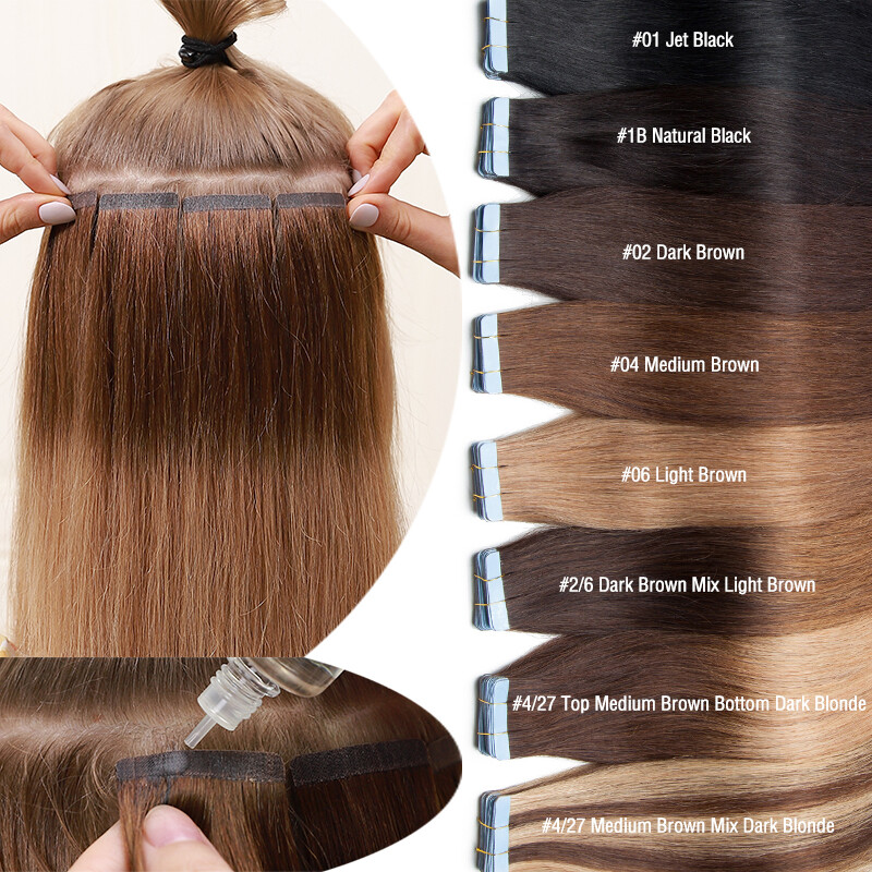 60pcs American Skin Weft Tape In Hair Extensions Full Head 100% Remy Human Hair