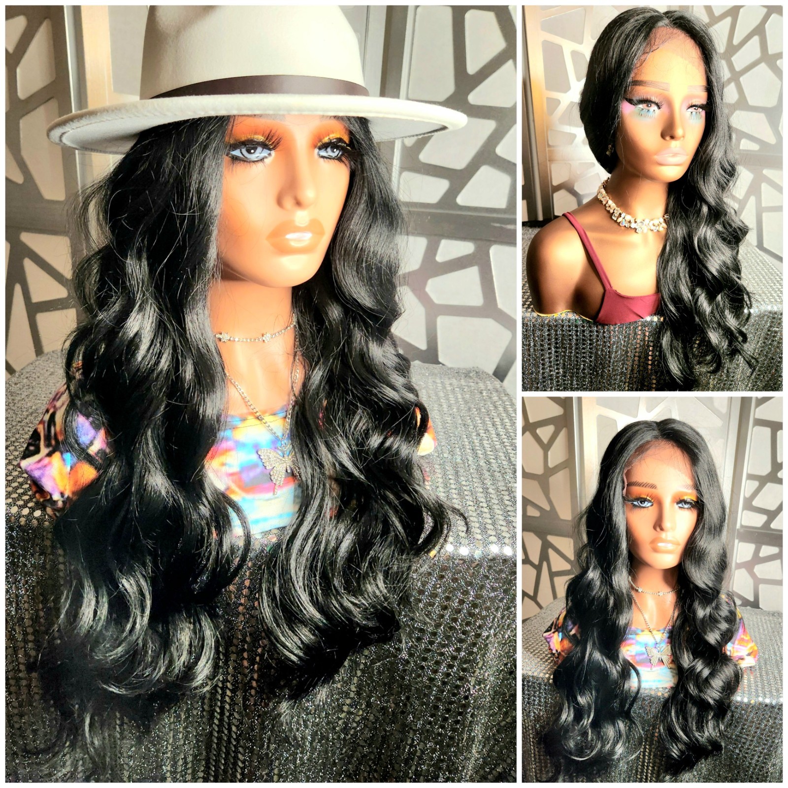 Lace Front Wig Black Long Wig Wavy Black Wig Human Blend Loose Wave Bodywave