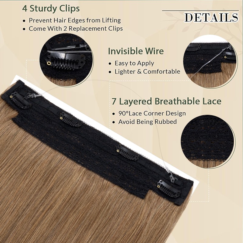 THICK Hidden Weft Wire Clip 100% Remy Human Hair Extensions Hairpiece Nano Ring