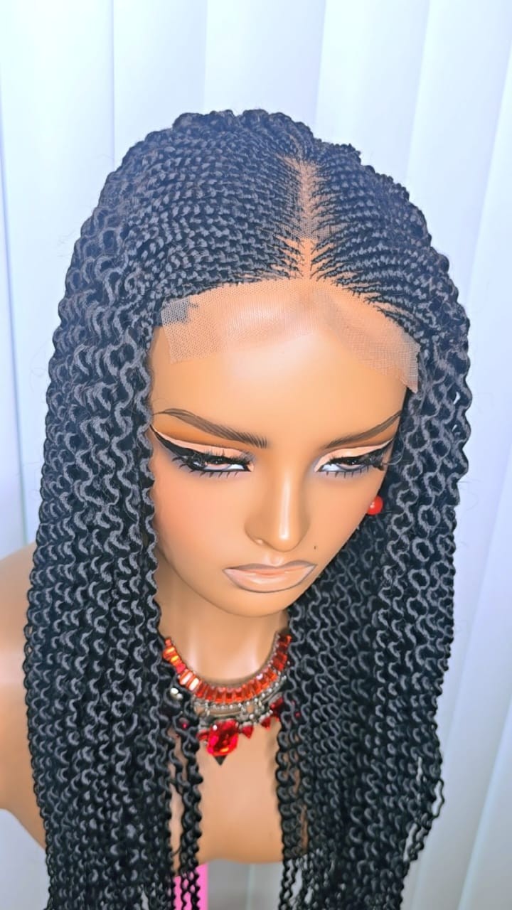 Black Watermelon Center-Part Braided Wig (Synthetic) – Sleek, Neat & Elegant