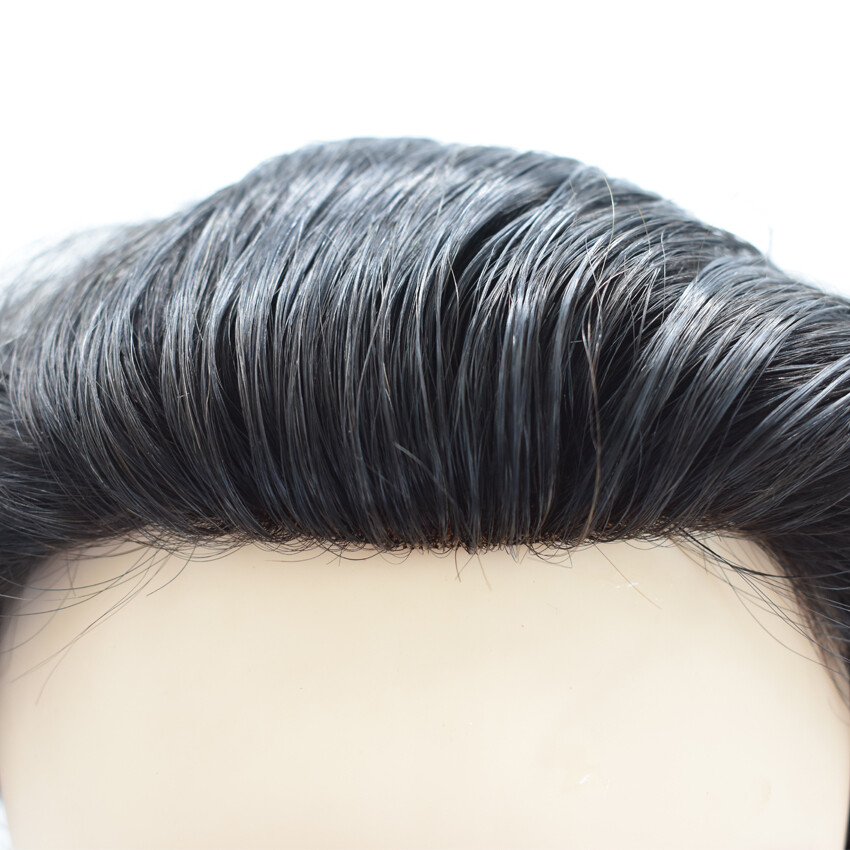 Mens Toupee French Lace Hairpiece Poly Skin PU Around Hair Unit Replacement Wigs
