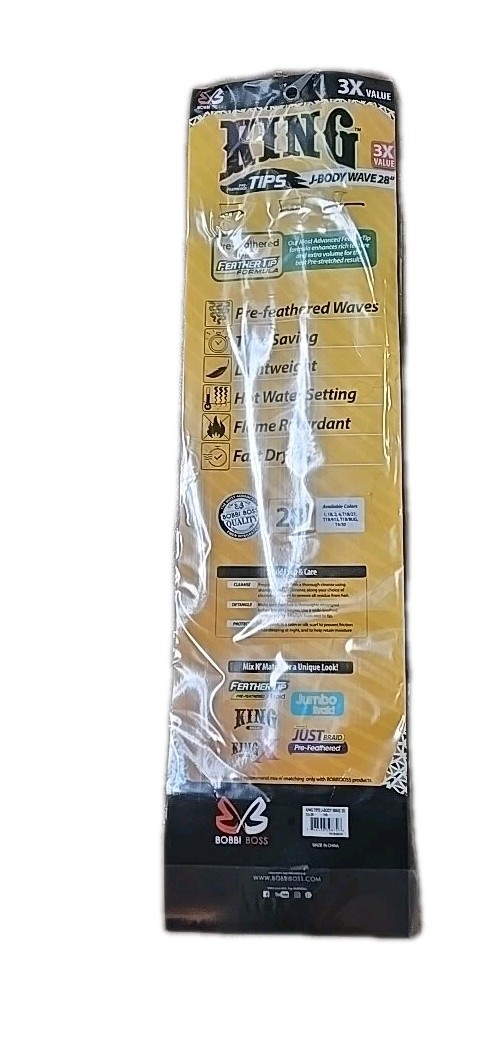 BOBBI BOSS TIPS KING J BODY WAVE 28″ Inch Pre-Feathered Tips Color 1B (3 Per Bag