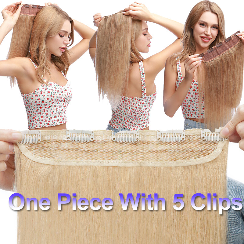 Russian One Piece Clip In 100% Real Remy Human Hair Extensions 3/4 Full Head