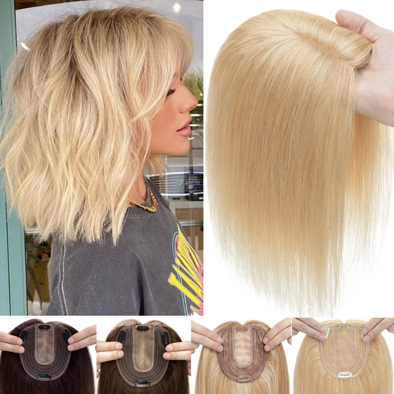 130% Clip In Human Hair Topper Top Hairpiece Toupee Wigs Bangs Thick Large Base