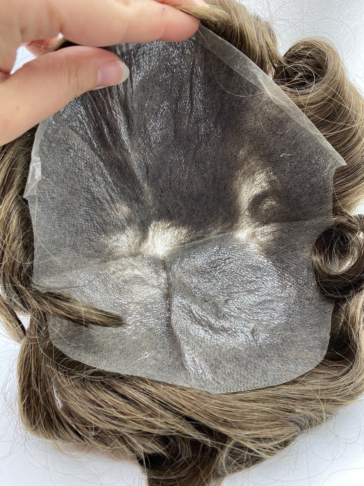 LLwear Human Hair, Soft Thin Skin, 0.03mm V-loop Knot Toupee Wig, 8x10in, Wavy