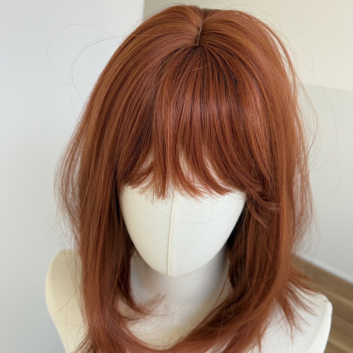 Heat Resistant Synthetic Hair Straight Copper Red Soft Cosplay Wig With Bangs