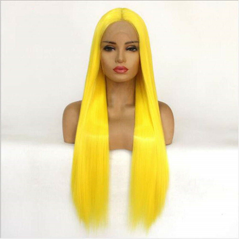 Lace Front Yellow Wig 24In Long Straight Yellow Wig for Women Cosplay Party Wear