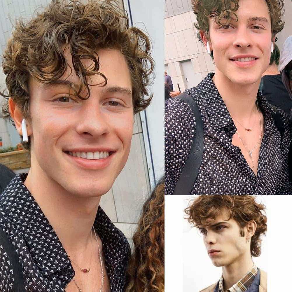 Men’s 6in Short Brown Wavy Wig Full Cosplay Synthetic Heat Resistant Party