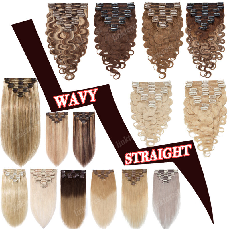 Thick Double Weft Clip In Real Remy Human Hair Extensions Full Head Highlight US