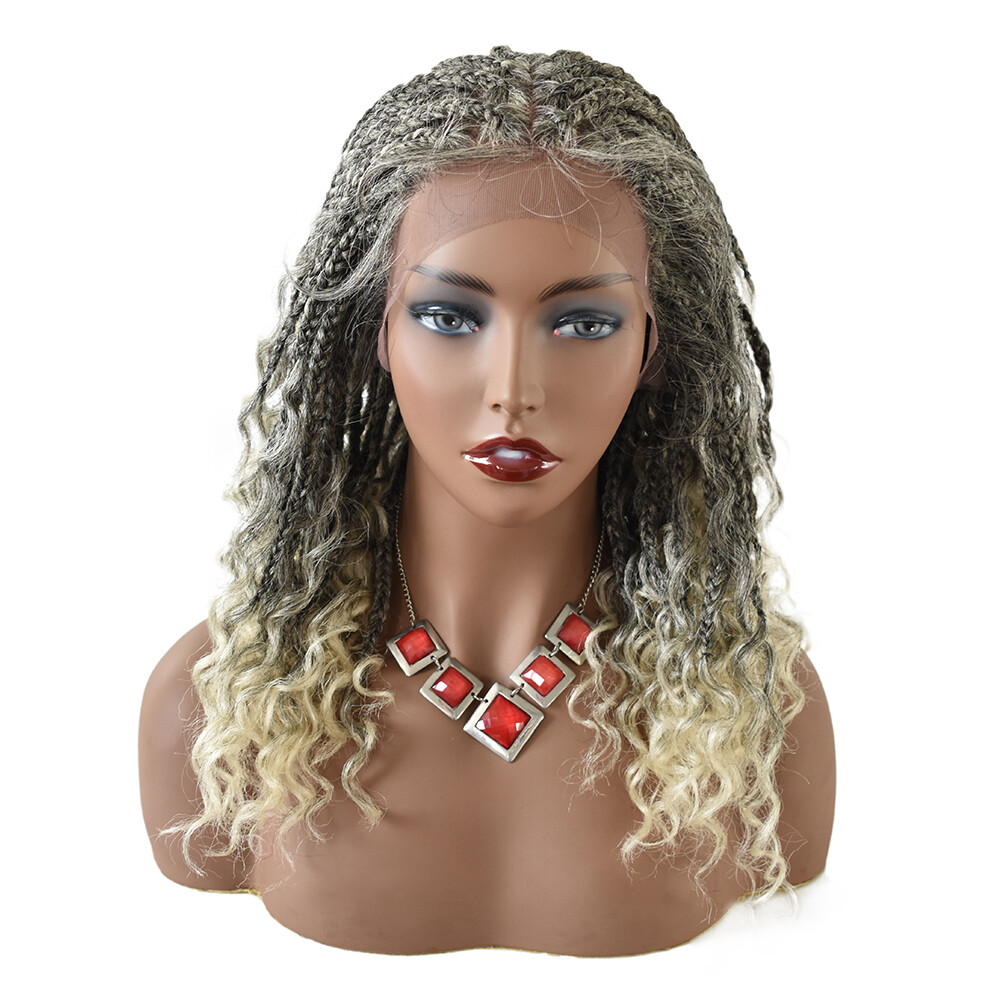 Lace Front Cornrow Hand Braided Lightweight Glueless Women Wig Synthetic Wavy US