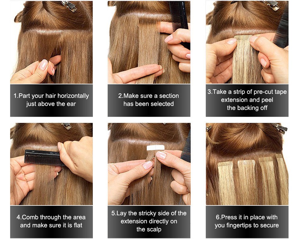 Tape In Remy Human Hair Extensions Full Head Skin Weft Russian Hair Thick Ombre