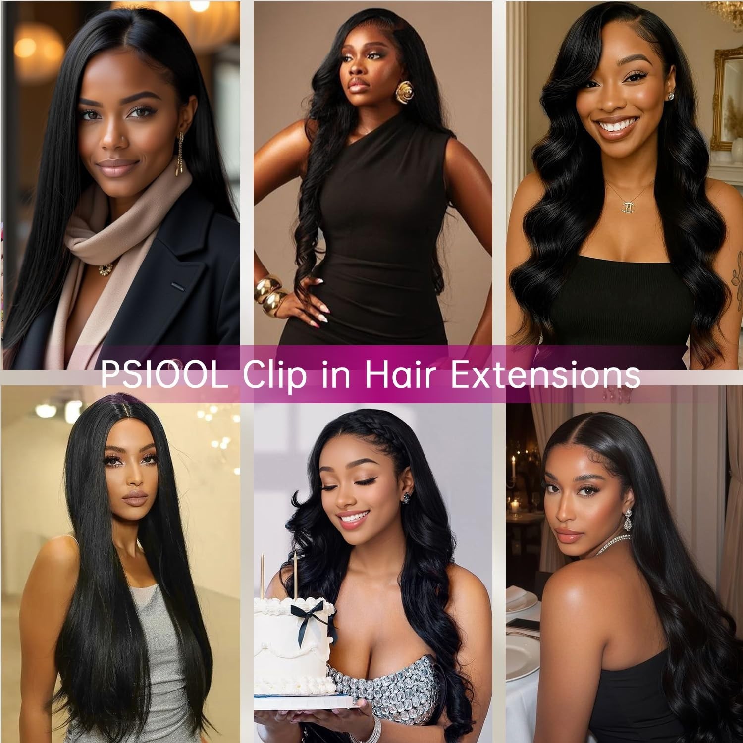 26″ Natural Black Clip-In Hair Extensions – 8pcs Seamless Remy Human Hair, Invis