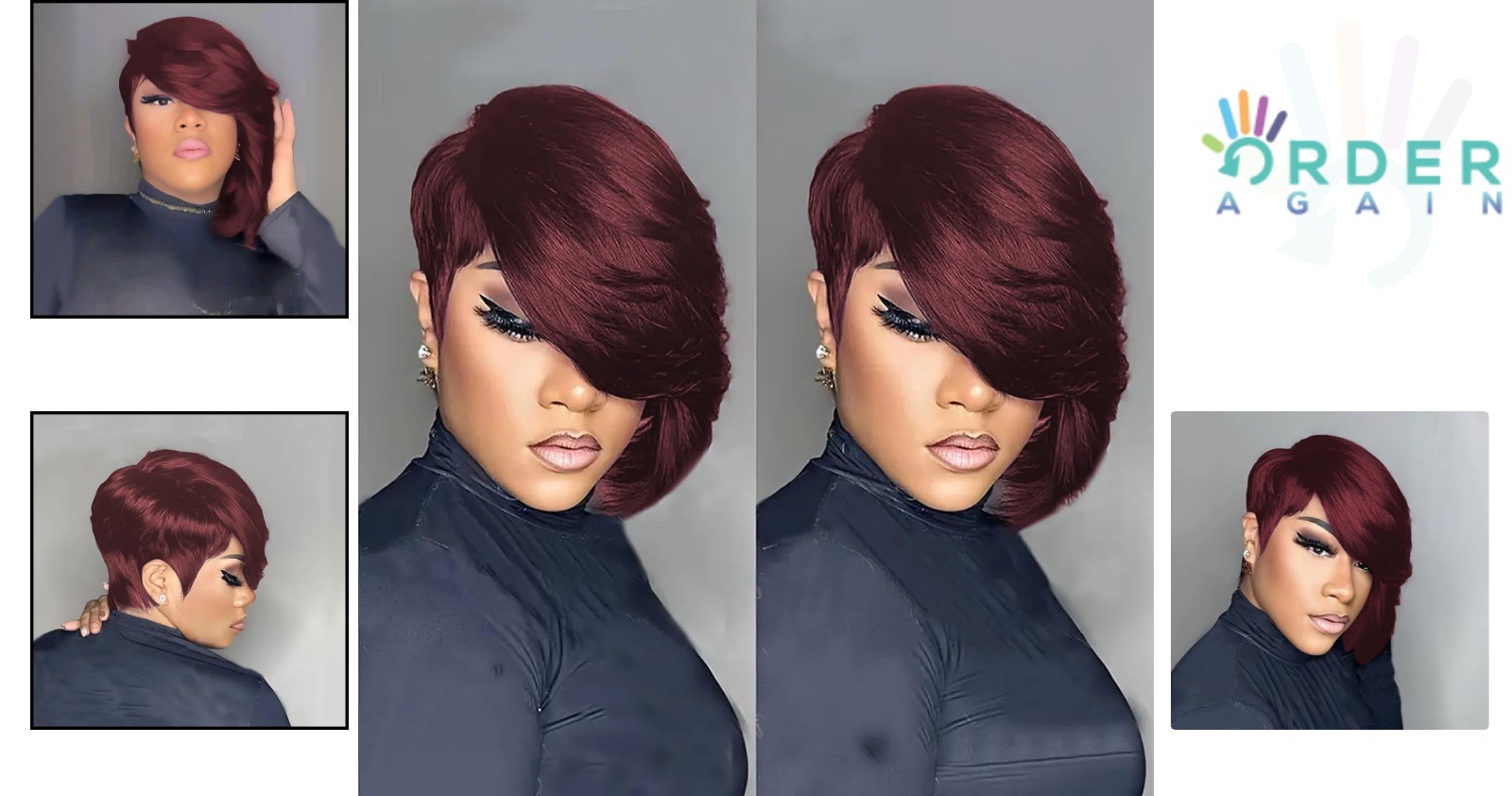 Pixie Cut Wig Human Hair Burgundy Short Layered No Lace for Daily Use
