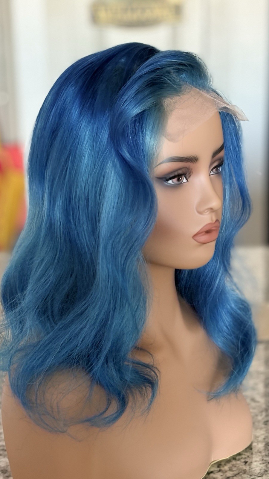 Blue Human Hair Wig 4×4 Straight 14inch Lace Closure 150% Density