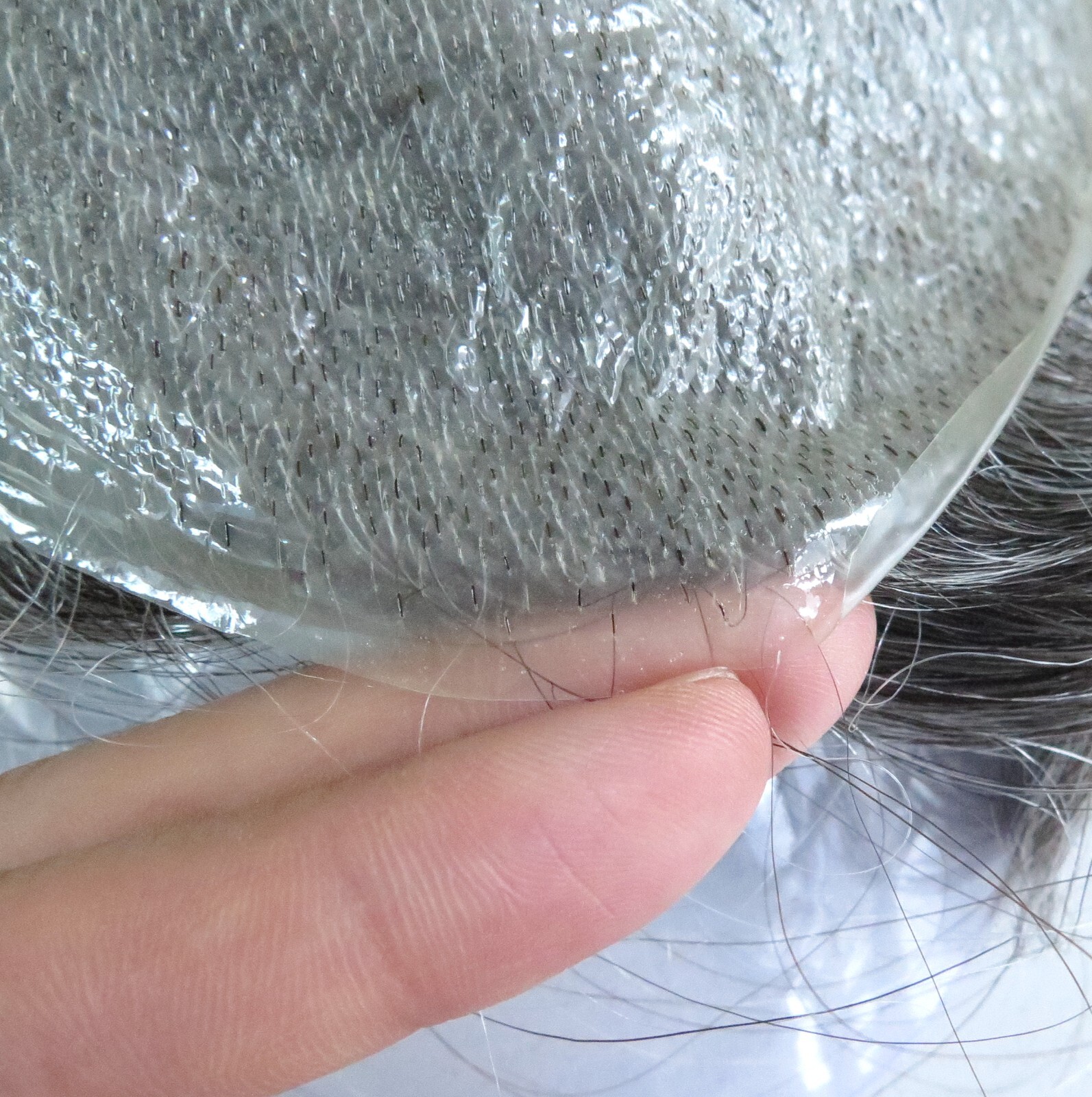 Mens Toupee Ultra Thin Skin 0.02mm Human Hair Replacement System Hairpiece #1B50