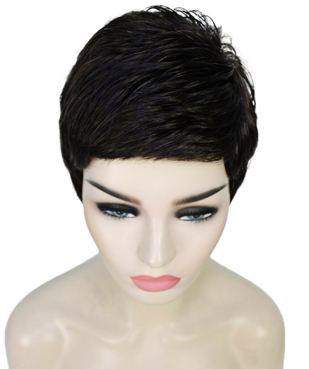 Lucille – Srraight Kanekalon Synthetic Fiber Full Wig, 1.75-3.25 in, Off Black