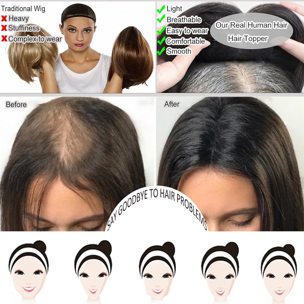 CLEARANCE Topper Hairpiece Clip In 100% Remy Human Hair Toupee Silk Base Women