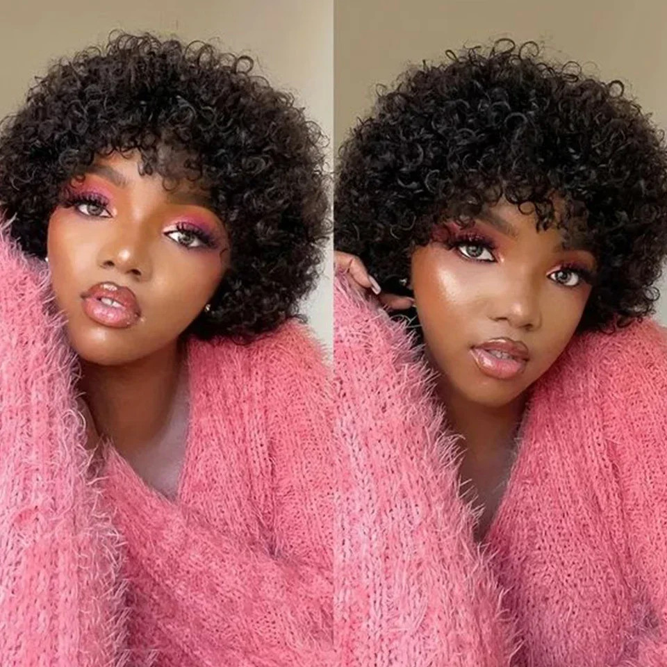 Brazilian Afro Puff Pixie Bob Wig 99J Natural Brown Human Hair For Women