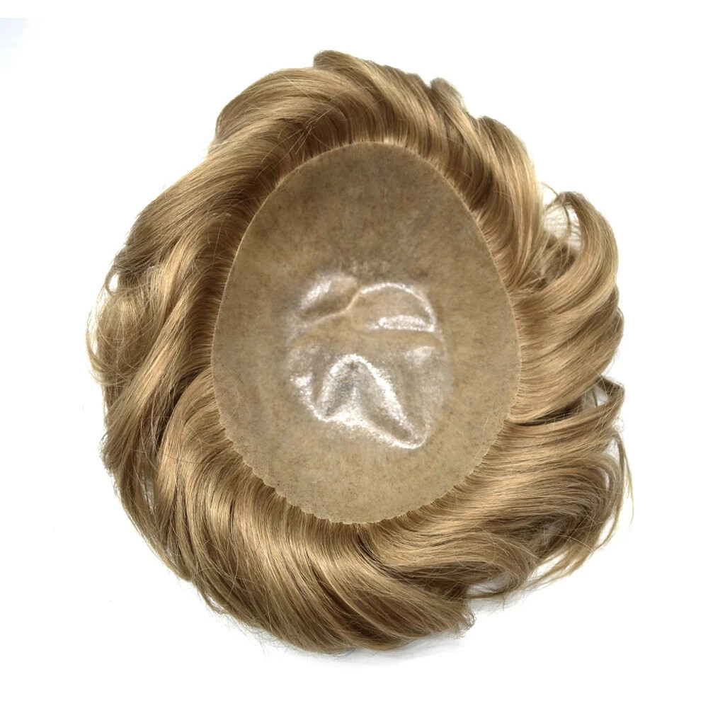 Mens Toupee Human Hair Systems Full Poly Thin Skin Hair Piece Replacement US