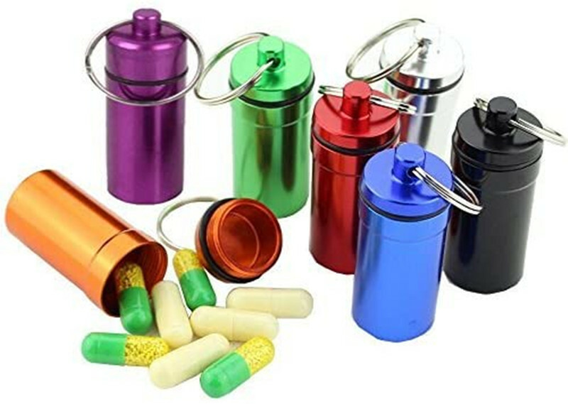 2/5/10 Waterproof Small Metal Medicine Pill Box Bottle Holder Container Keychain