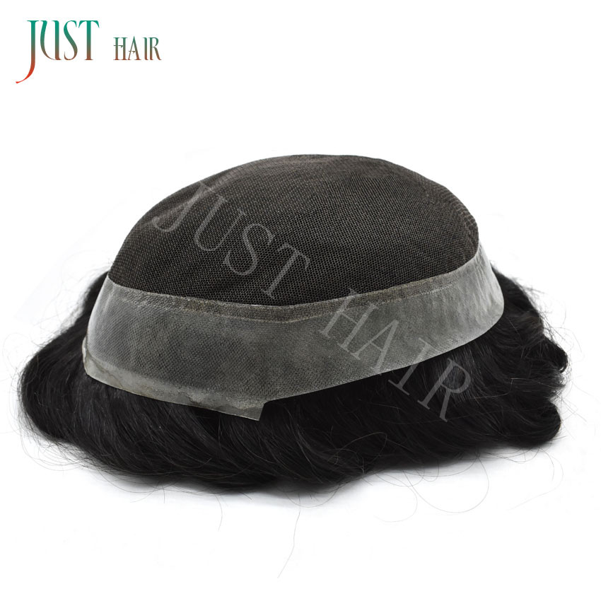 Mens Toupee French Lace Poly Around Skin Hairpiece Human Hair Replacement System
