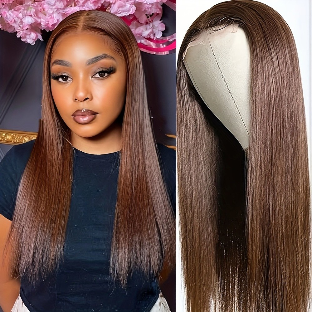 Brown Highlights Long Straight Hair Lace Front Wigs Pre Plucked Natural Hairline